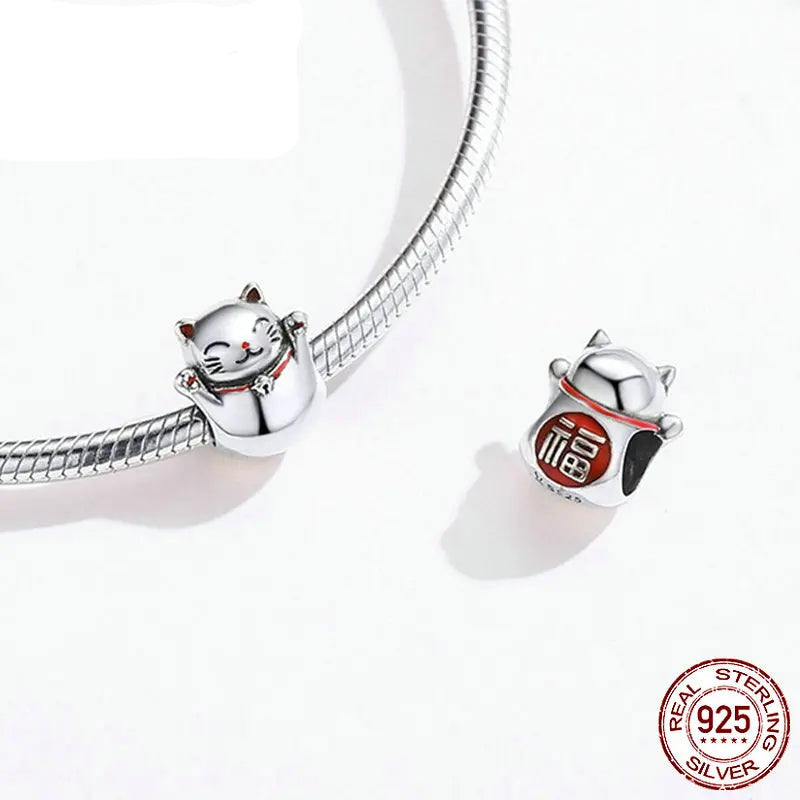 Gatto Portafortuna Maneki Neko in Argento 925 Charm Bead