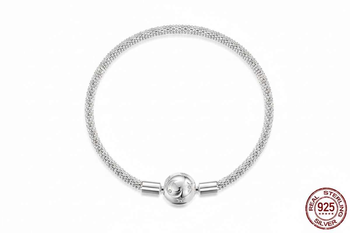 925 Sterling Silver Moon and Stars Charm Bracelet for Women