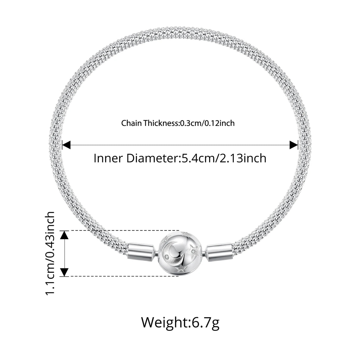 925 Sterling Silver Moon and Stars Charm Bracelet for Women