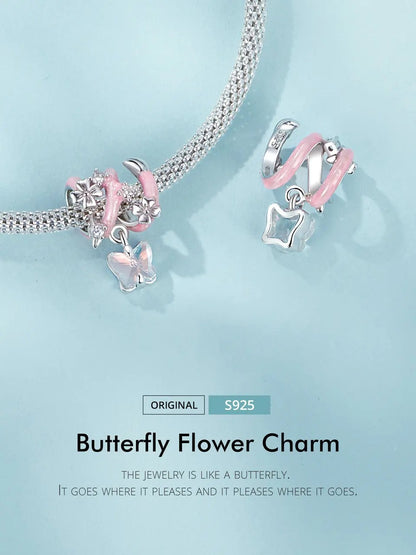 Charm Butterfly heart flower pink or light blue