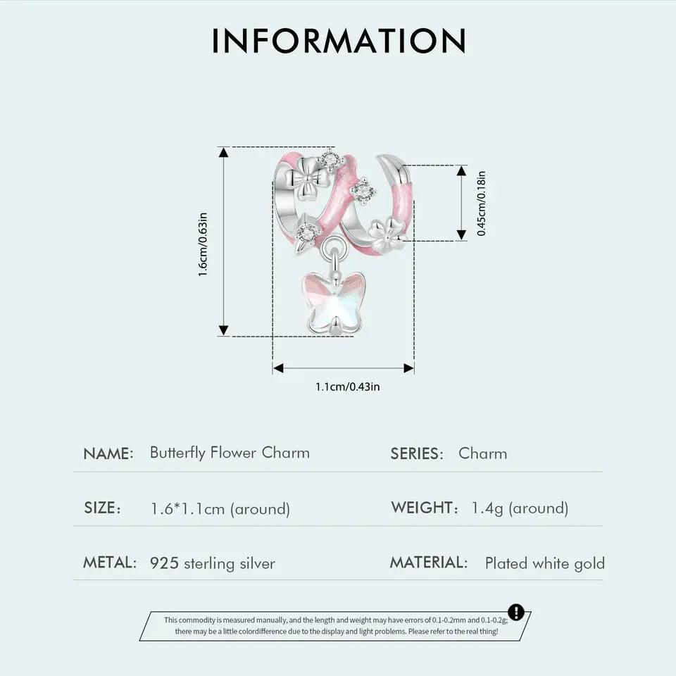 Charm Butterfly heart flower pink or light blue