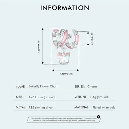 Charm Butterfly heart flower pink or light blue