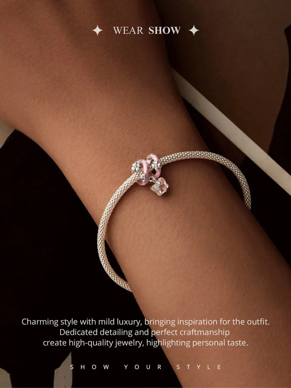 Charm Butterfly heart flower pink or light blue