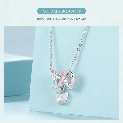 Charm Butterfly heart flower pink or light blue