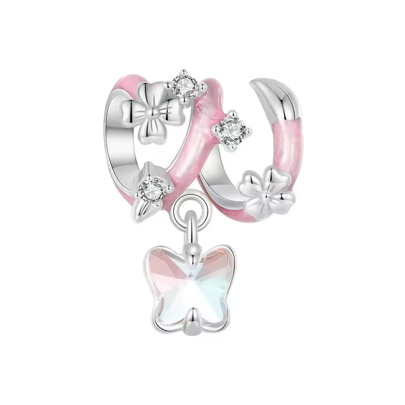Charm Butterfly heart flower pink or light blue