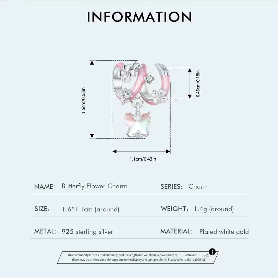Charm Butterfly heart flower pink or light blue