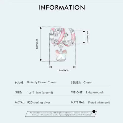 Charm Butterfly heart flower pink or light blue