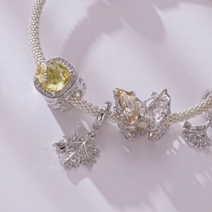 Ginkgo Leaf Pendant 925 Silver with Zirconia for Bracelets suitable for charms